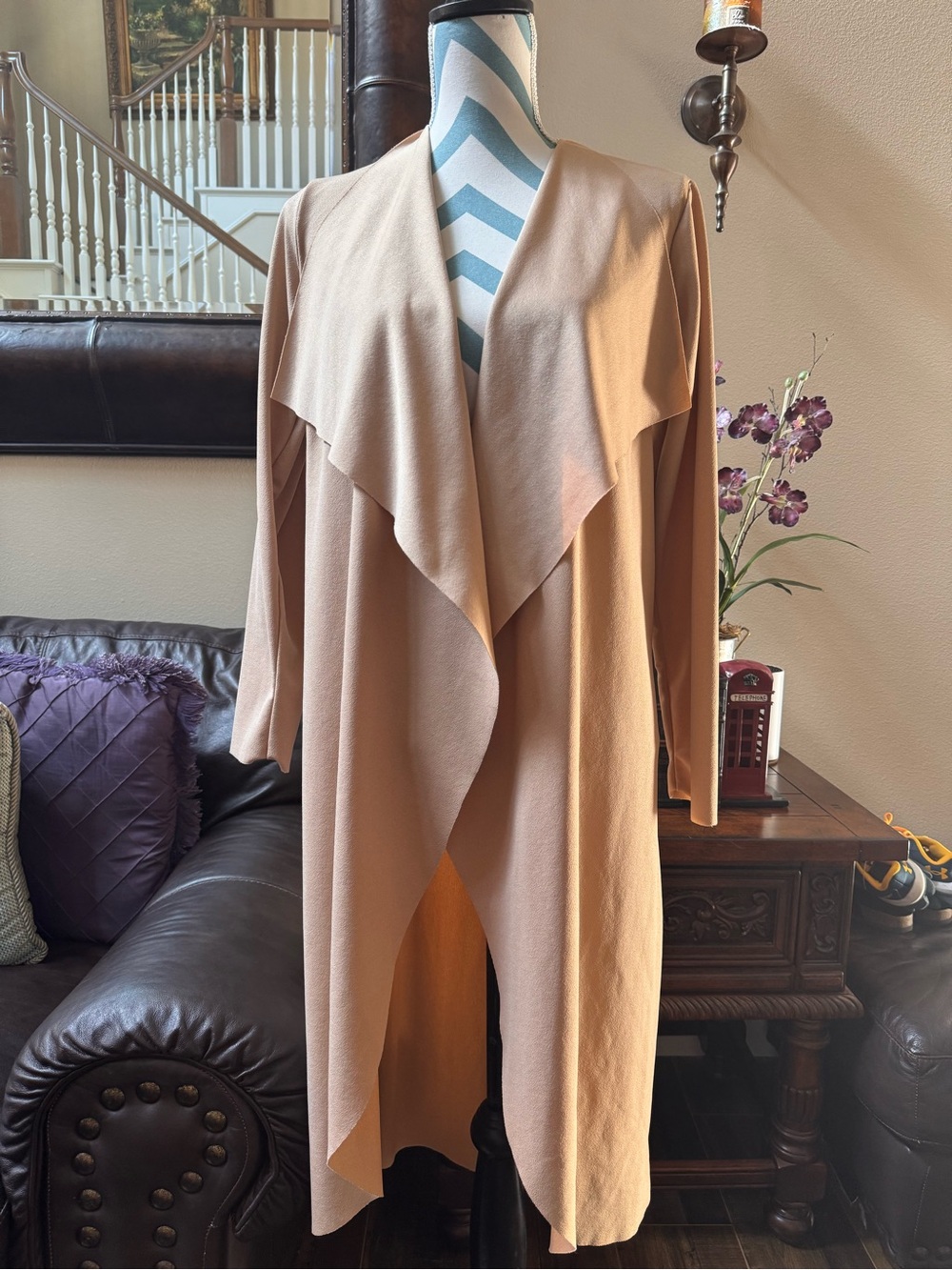 ✅ “Boohoo” Light Camel Draped Open Front Cardigan